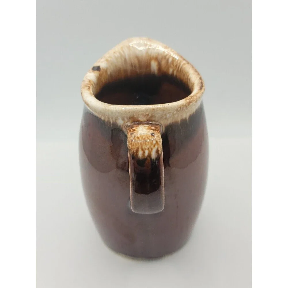 Vintage Hull USA Oven Proof Pottery Brown Drip Glaze Creamer Syrup Pitcher 4.5
